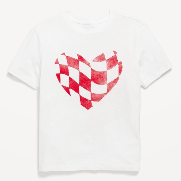 NWT old navy, White T-Shirt with Red Checkered Heart - Picture 1 of 4